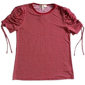 🌹 Michael Kors drawstring sleeves, red/white floral print blouse sz M